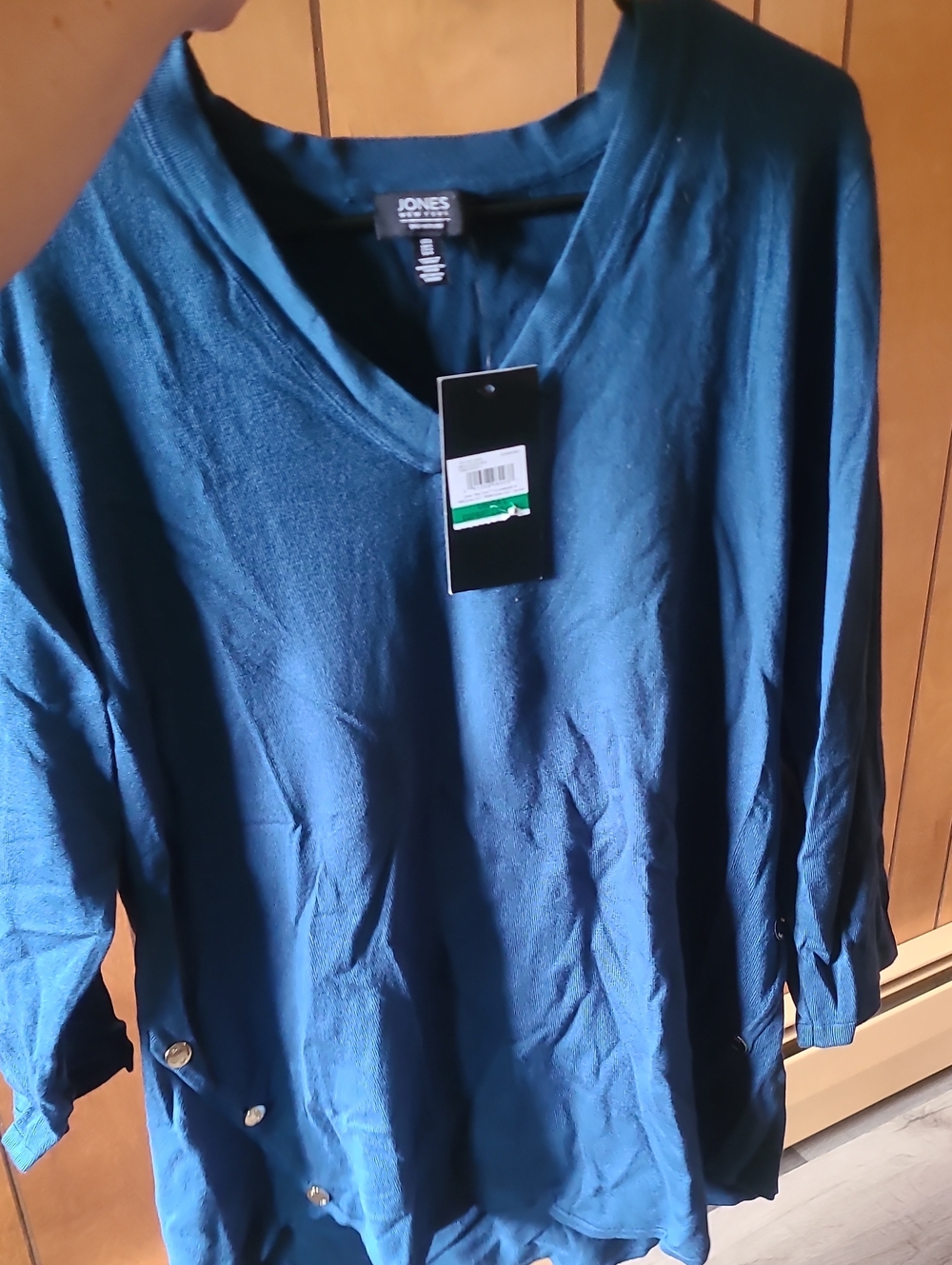 Jones New York Teal V-Neck Button-Hem Tunic